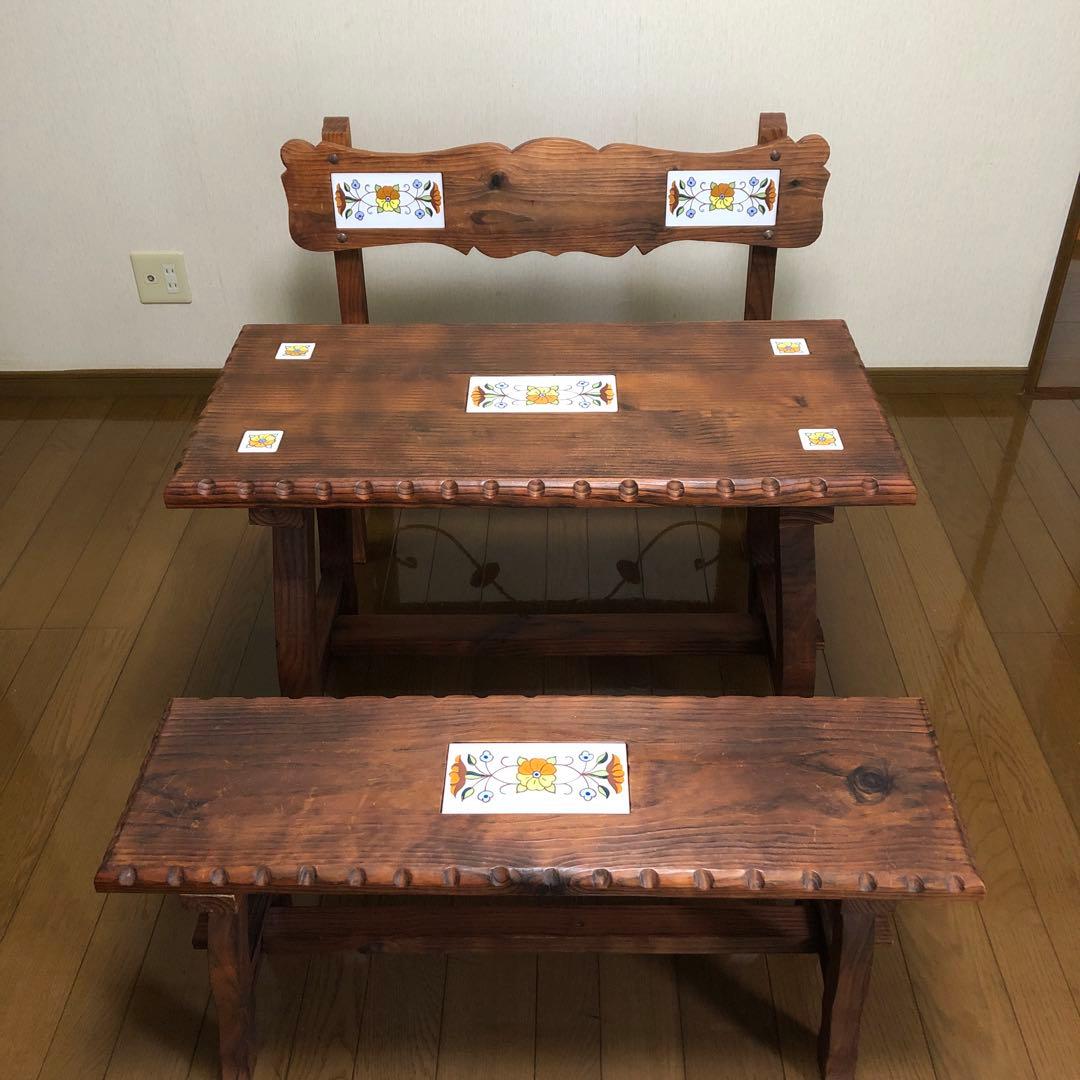 超希少品　スペイン天然木製　アンティークテーブルチェア