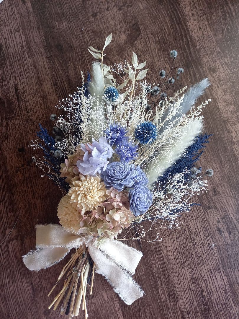 アンティークテイストなブルー スワッグ✿ブーケ　プリザーブドフラワー