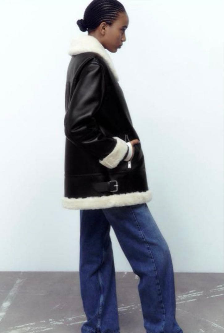 【美品】　ZARA コントラストフェイクファーダブルフェイスジャケット　M