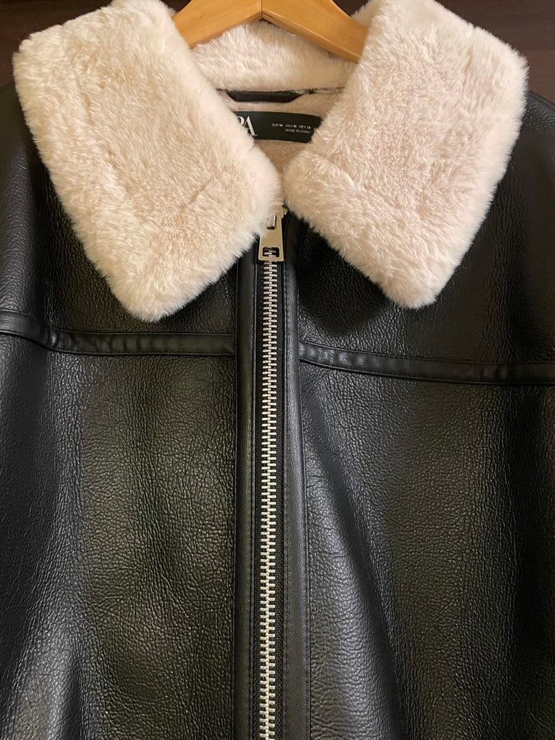 【美品】　ZARA コントラストフェイクファーダブルフェイスジャケット　M