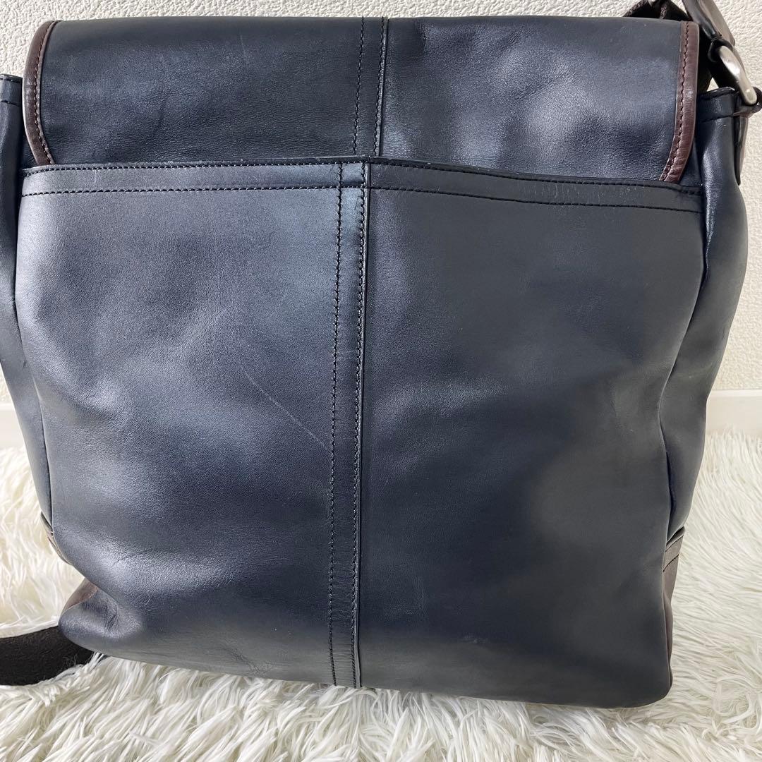 コーチ　COACH ショルダーバッグ　レザー　ネイビー　ブラウン　斜め掛け