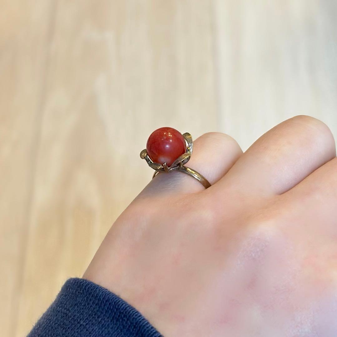 【14K アンティーク】珊瑚 お花 指輪