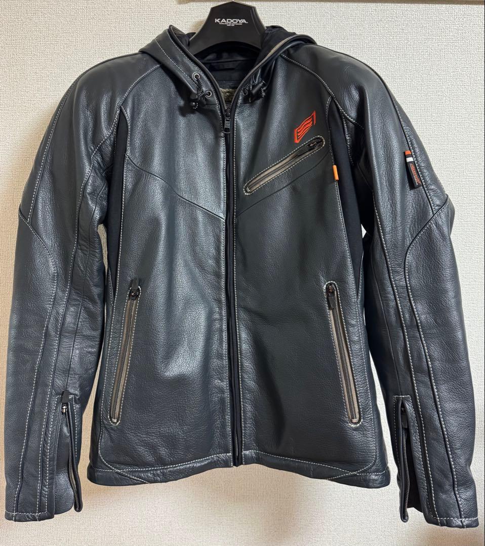 HYOD ネイビー レザージャケット フード付き