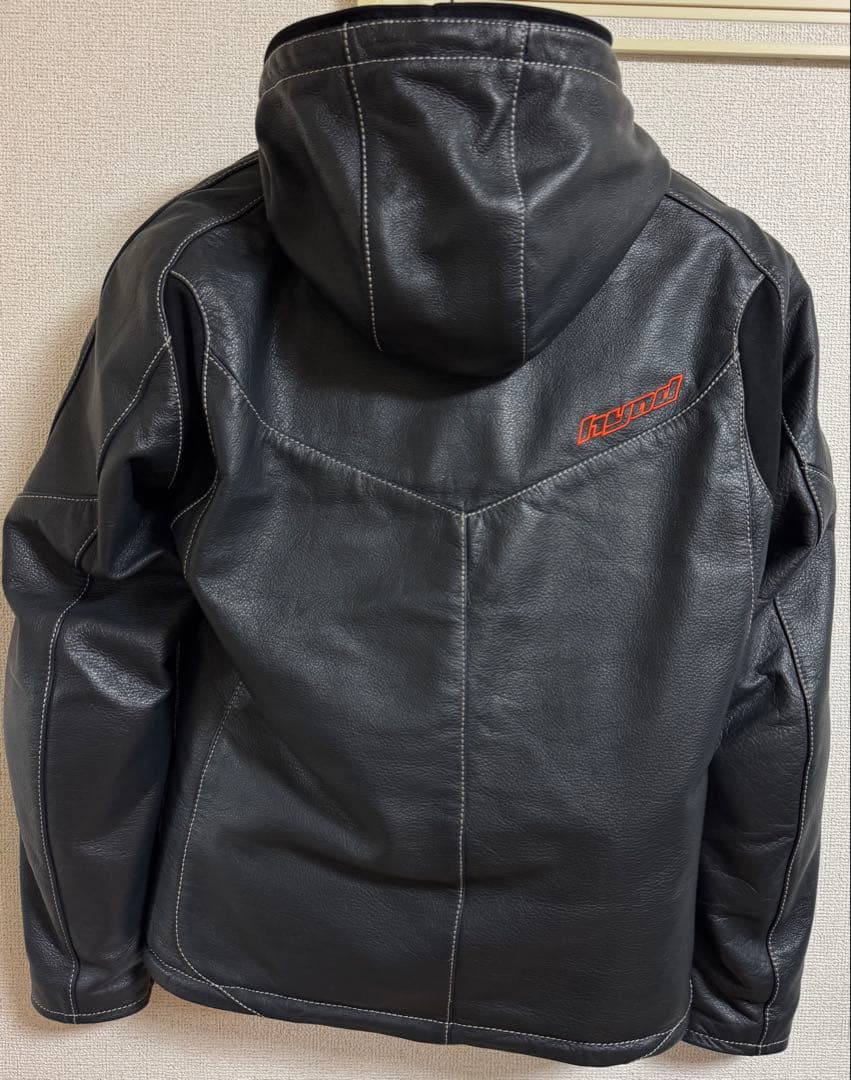 HYOD ネイビー レザージャケット フード付き