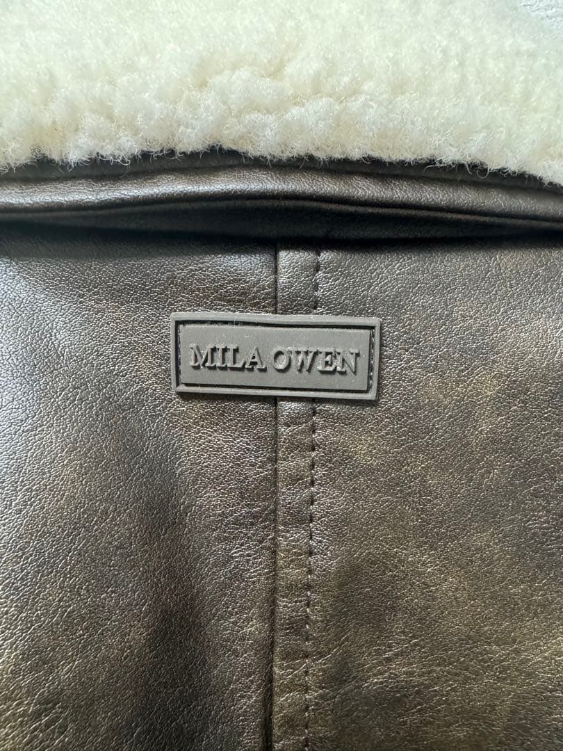 mila owen ステンカラーフェイクレザーブルゾン ブラウン