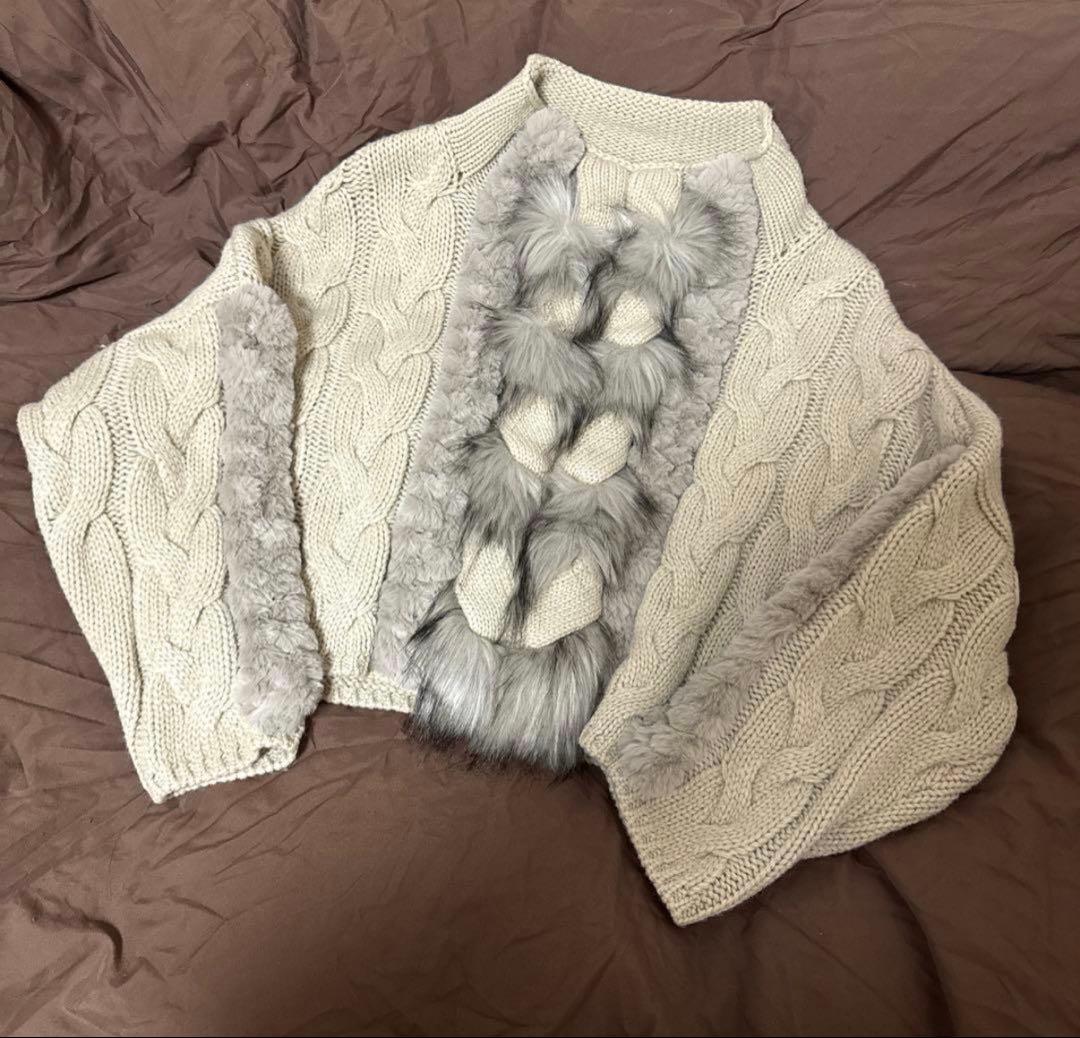 Ameri VINTAGE ファーブレイド ケーブルニット