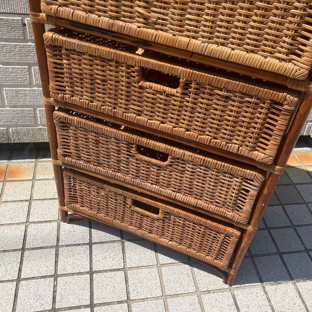 昭和レトロ ラタンチェスト 5段 引き出し箪笥 古家具 ビンテージヴィンテージ