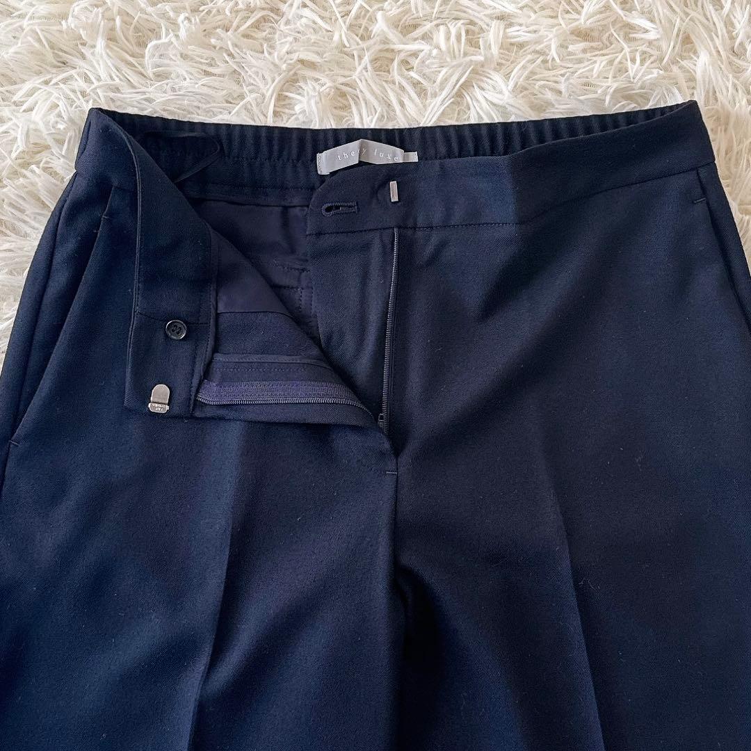 近年 セオリーリュクス✨ノーカラー パンツスーツ セットアップ 濃紺 40 38