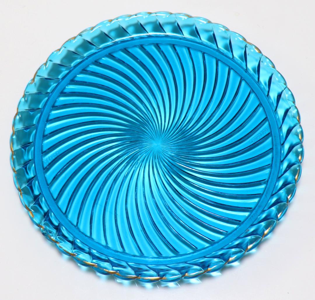 オールド・バカラ レアカラー 金彩ブルークリスタル製大型トレー29cm1.4kg