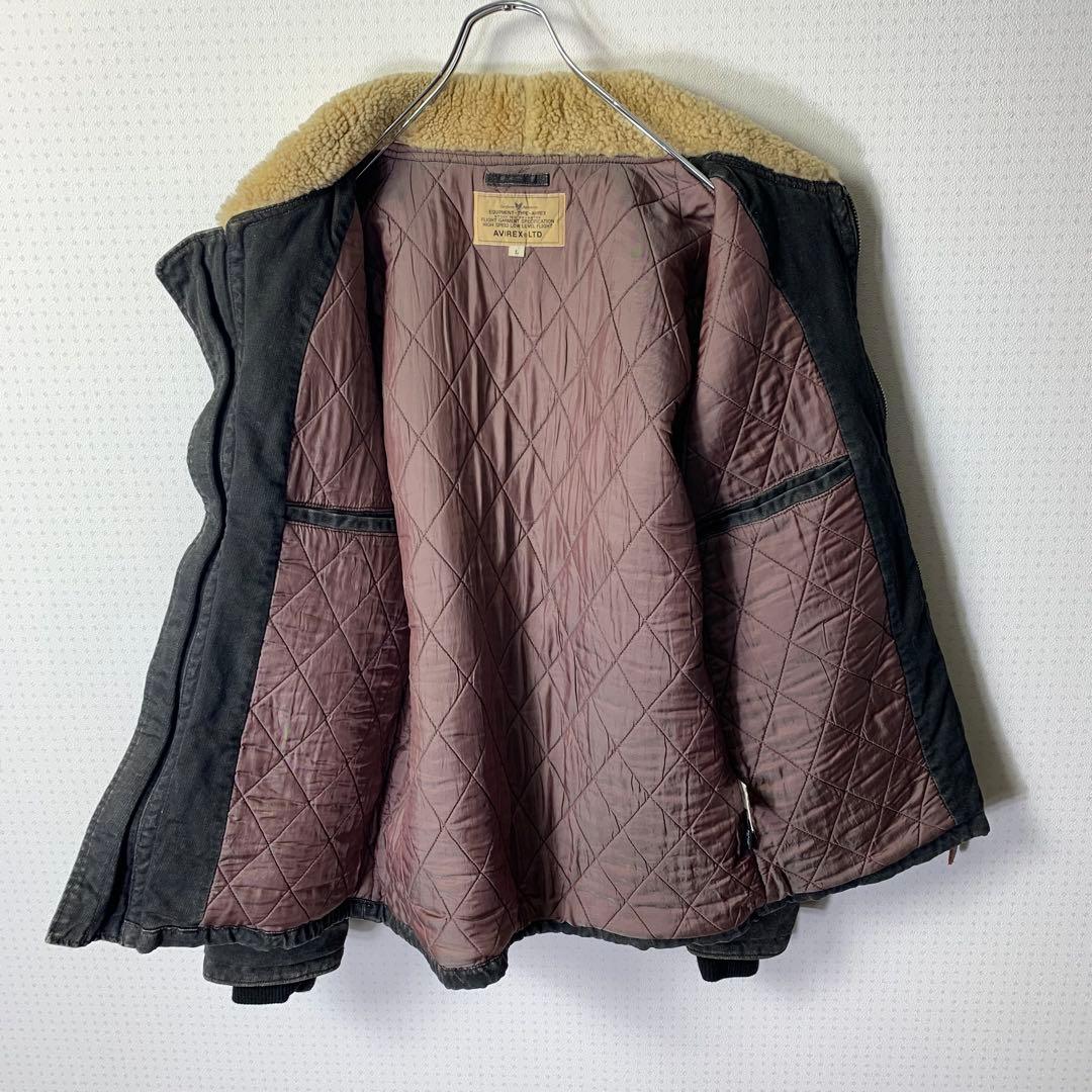 00s avirex フライトジャケット L 襟羊毛ボア 中綿 レザー ブラック