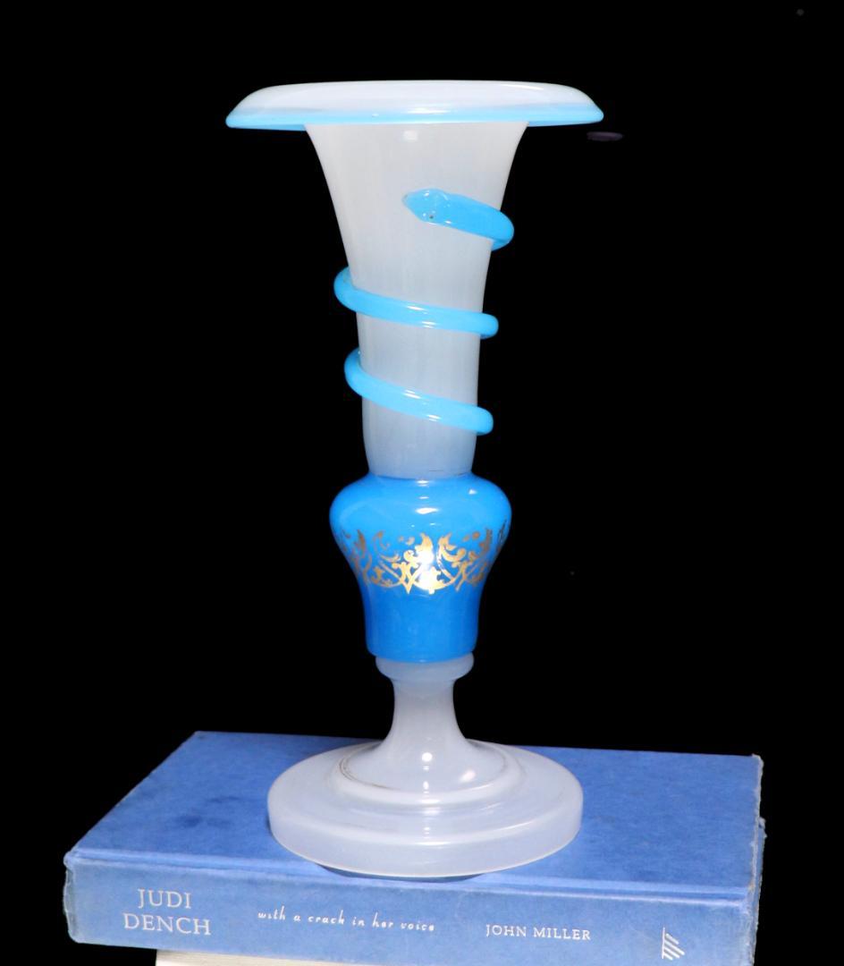 オールド・バカラ 美術館級 1855年 ブルースネーク 円錐型金彩大型壺 花瓶