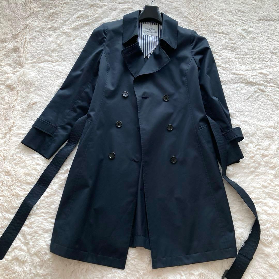 【極美品】23区 定番ネイビー トレンチコート 大きいサイズ 44 ベルト