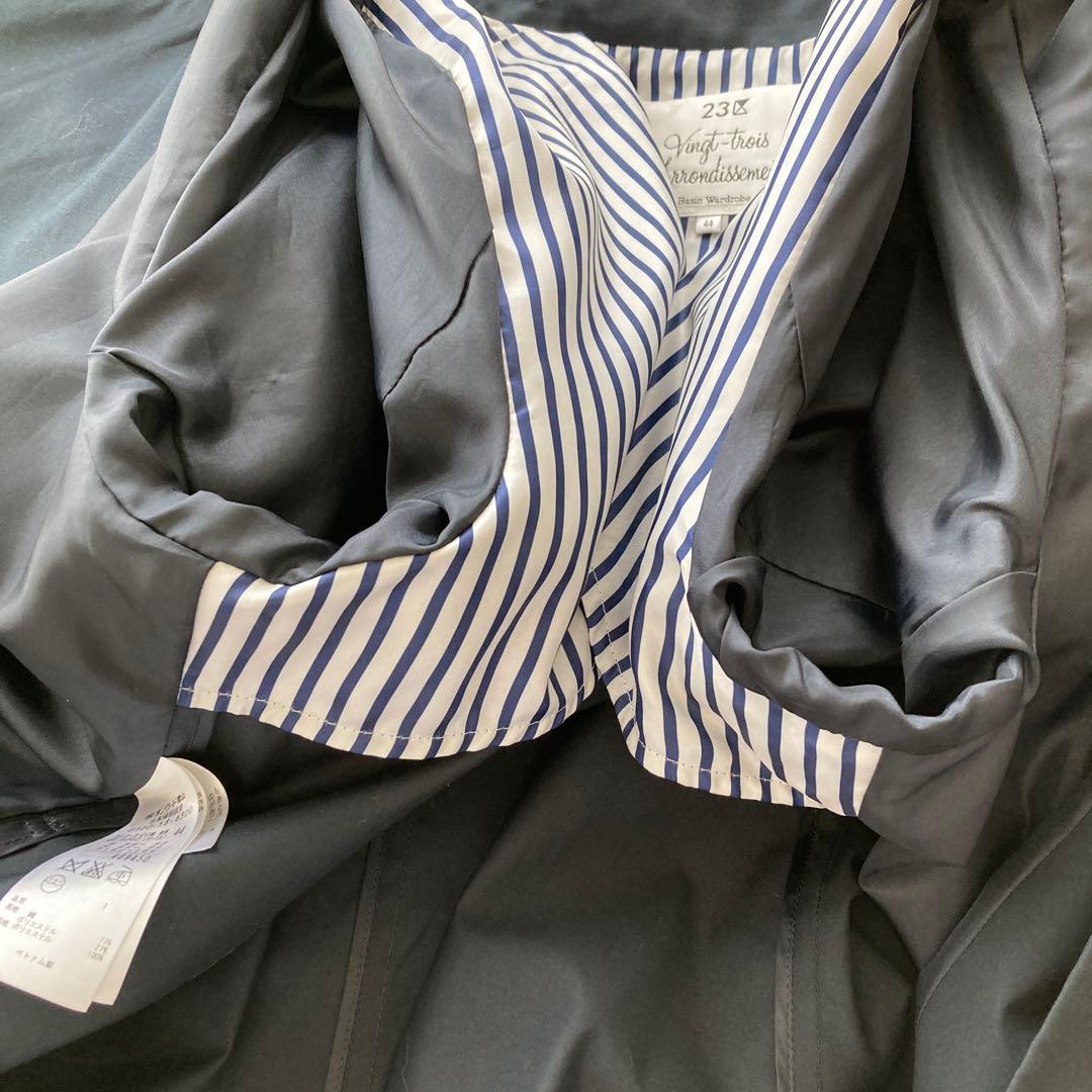 【極美品】23区 定番ネイビー トレンチコート 大きいサイズ 44 ベルト