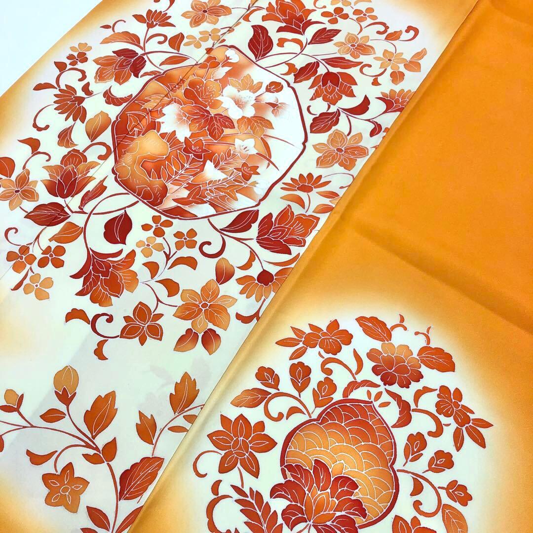 子供着物 型染め 花柄 ハーフ成人式 十三詣り 橙色 CK-7309