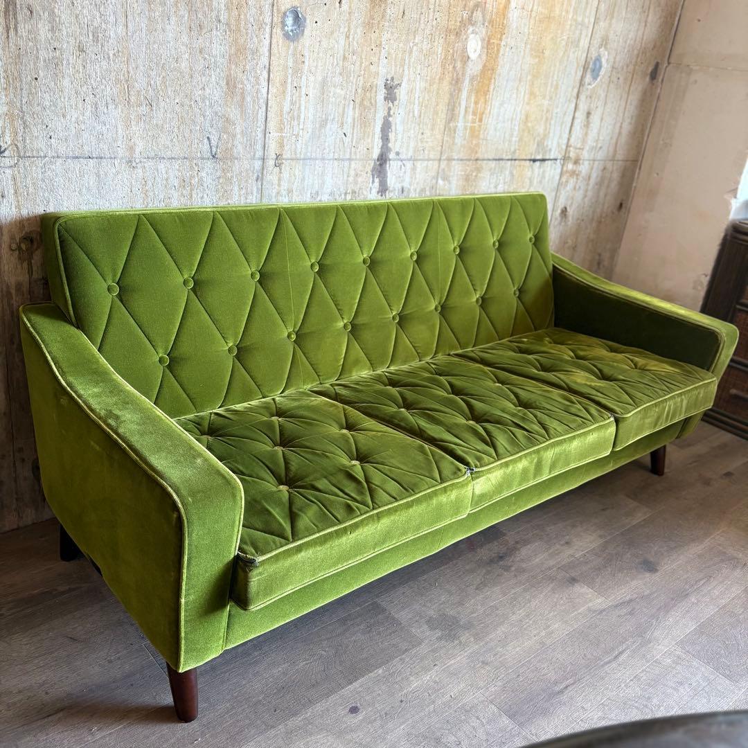 カリモク60 ロビーチェア　3シーター　モケットグリーン　現状品