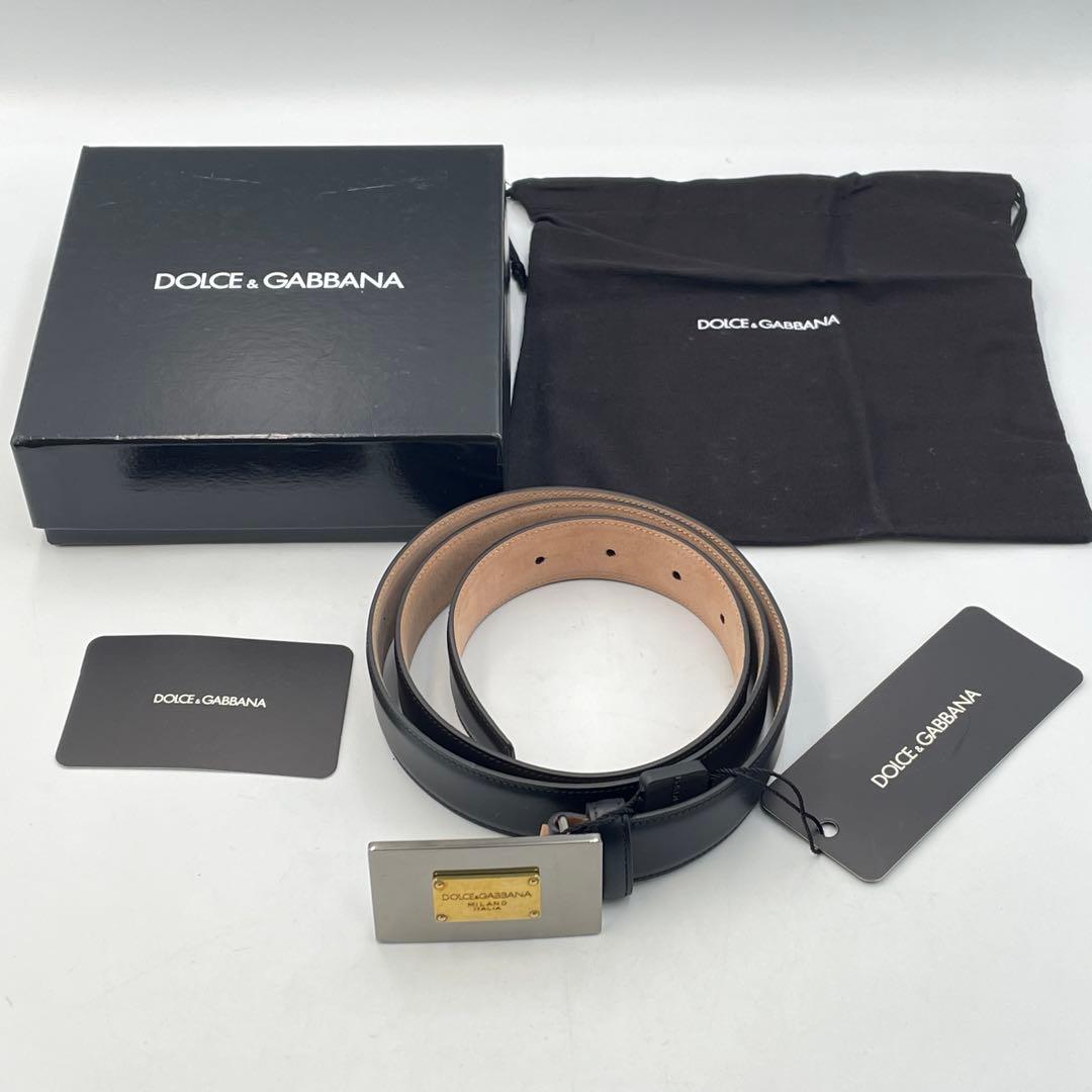 F ドルチェ＆ガッバーナ レザーベルト 真鍮プレート メンズ