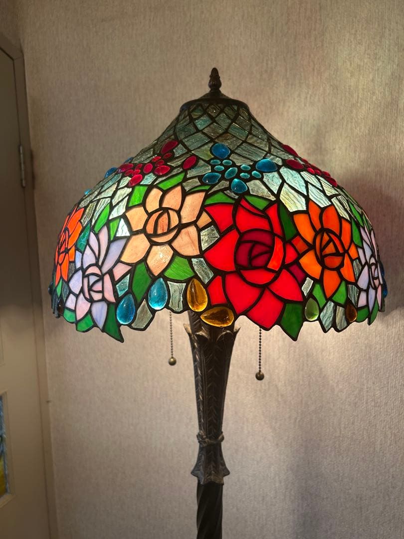 ステンドグラスフロアスタンド薔薇
