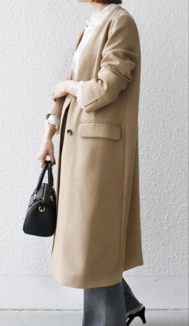 新品未使用　SHIPS any:＜洗濯機可能＞ダブルクロス ノーカラー コート