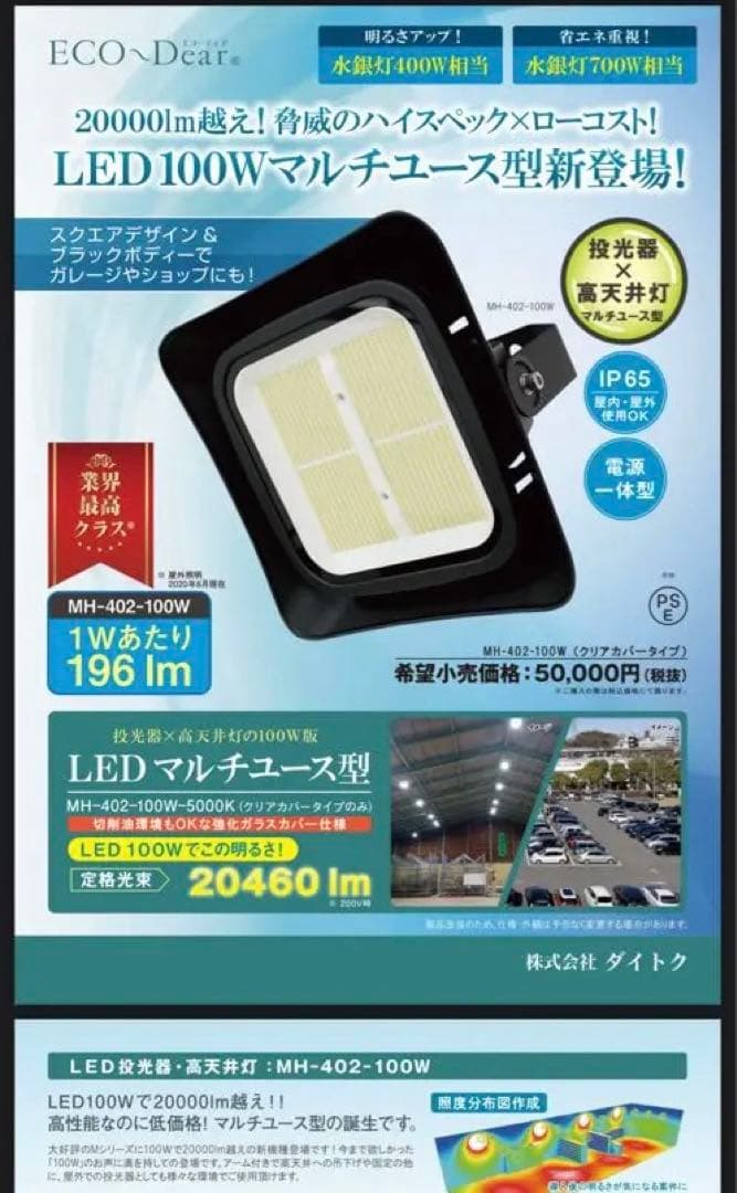 ダイトク　エコーディア LED 投光器・高天井灯　MH-402-100W