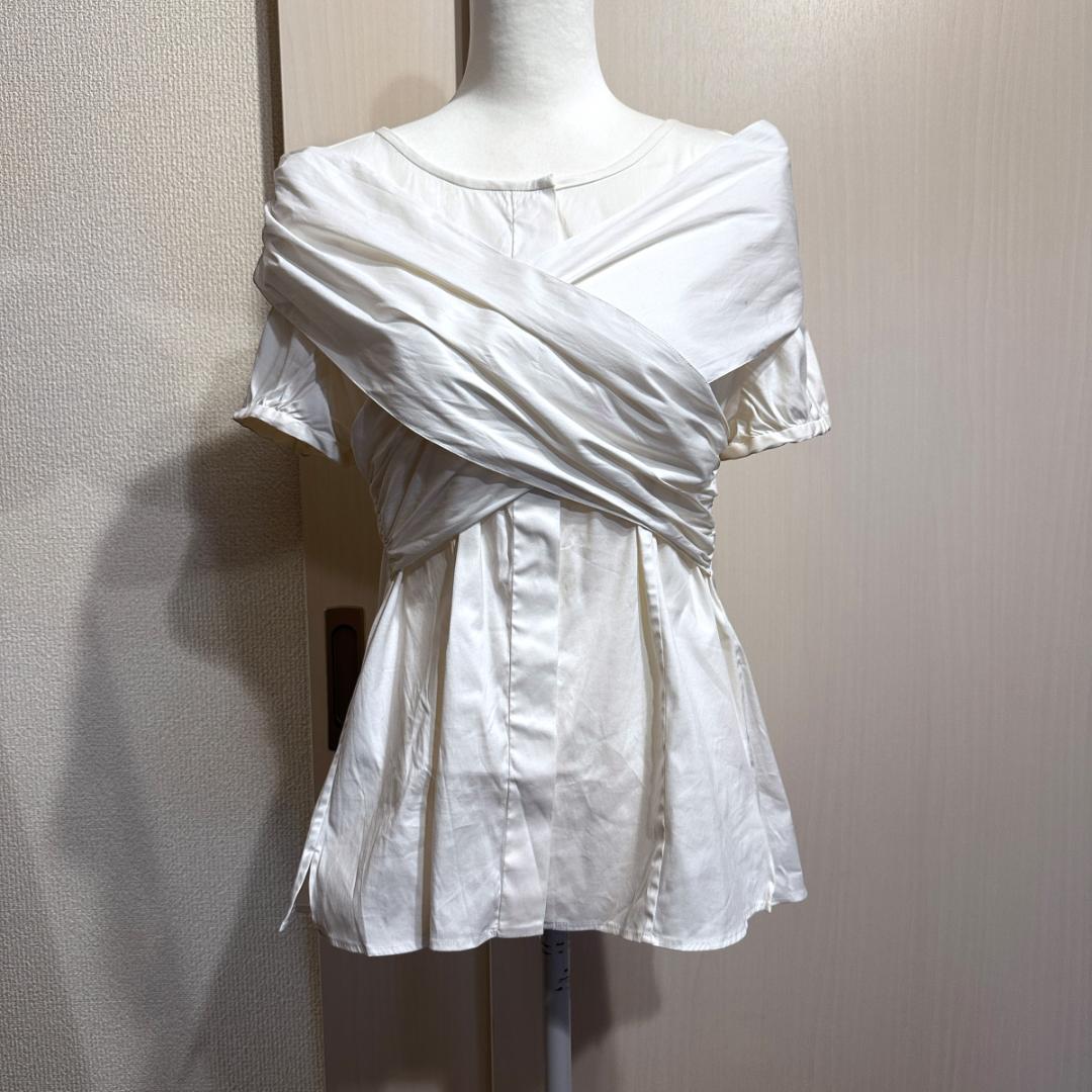 PRADA　半袖シャツ　白　ウエストリボン付き　サイズ46　ak542