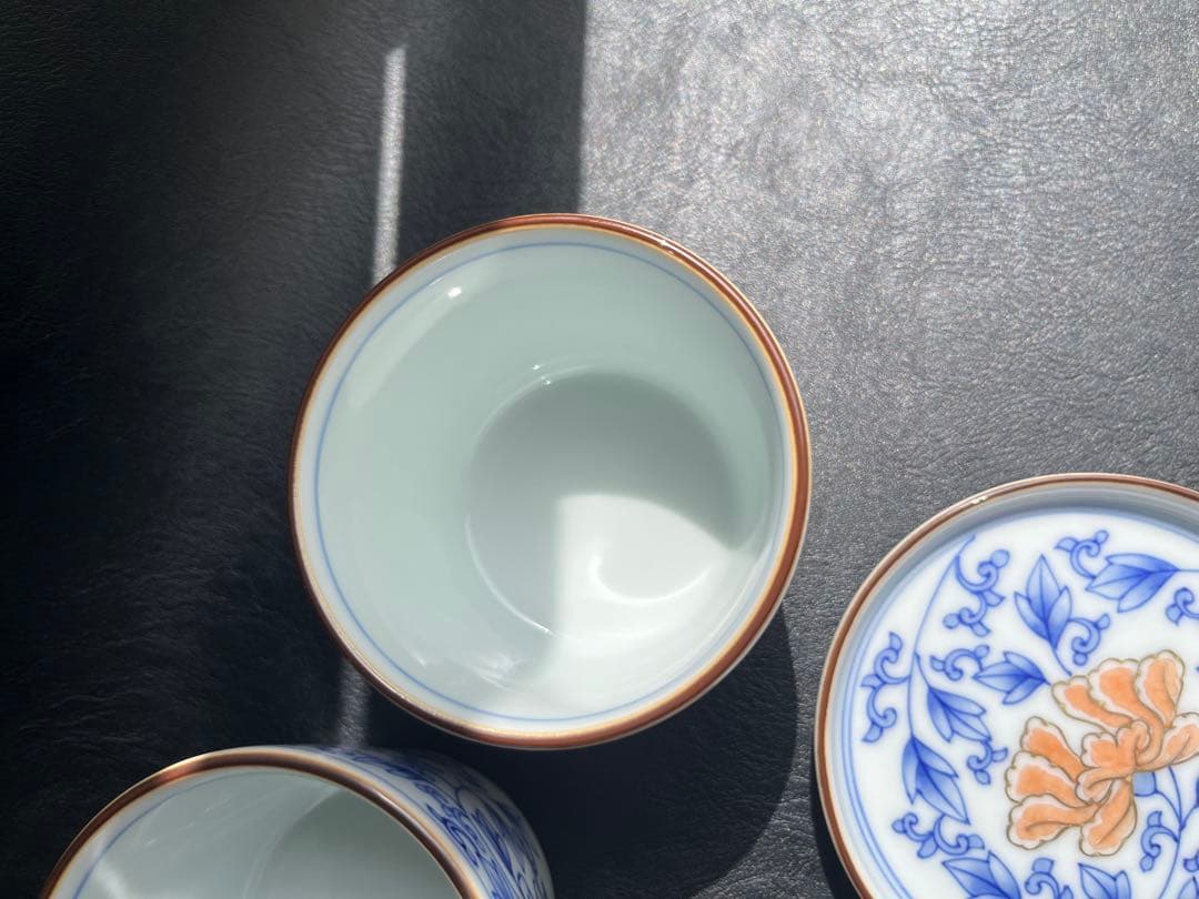 十五代　辻常陸　花唐草紋　そば猪口揃　　　　　　　　　そば猪口2点　小皿2点