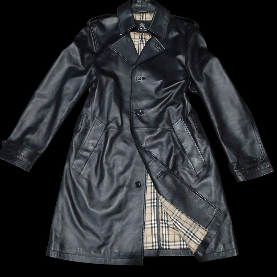 ✨美品【バーバリーブラックレーベル】ラムレザー/トレンチコート/ロング/ブラック
