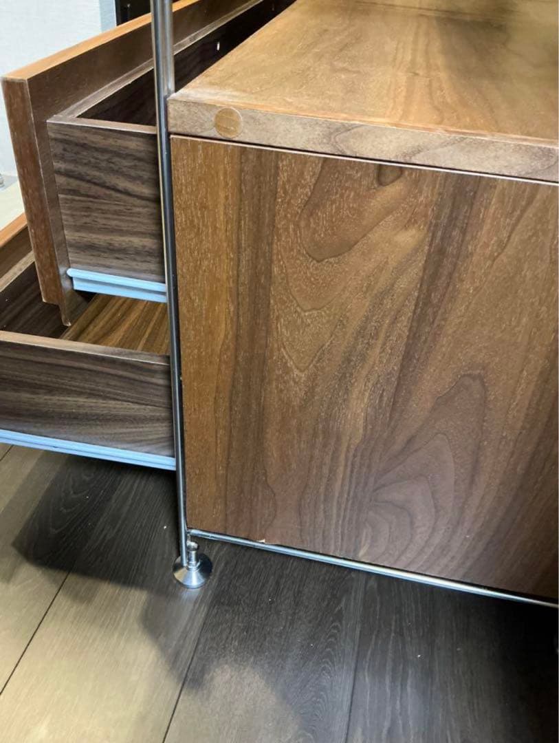 無印良品ステンレスユニットシェルフウォールナット材引き出し、ガラス戸付き
