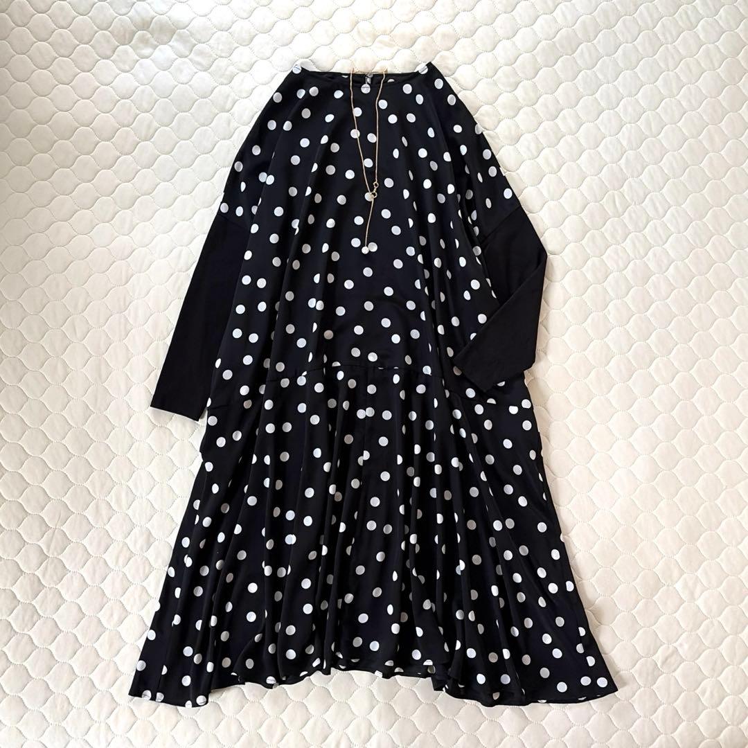 【25SS美品】BEARDSLEY ドットミディワンピース　ブラック　定価3万