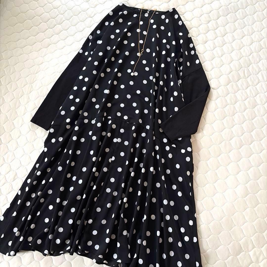 【25SS美品】BEARDSLEY ドットミディワンピース　ブラック　定価3万