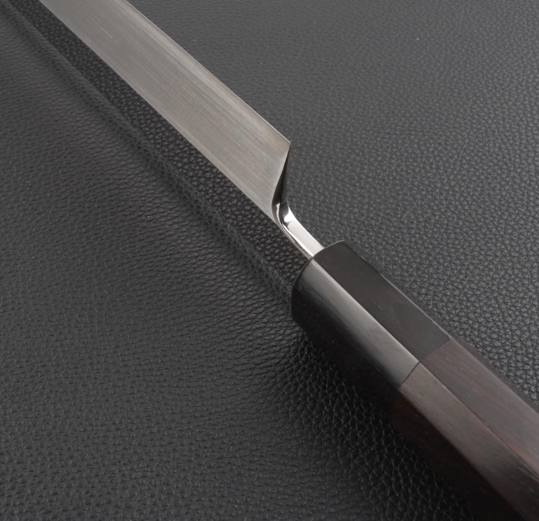 11045先丸柳刃包丁 尺三刺身包丁鏡面仕上げ刃は究極の切れ味 黒檀黒水牛八角柄