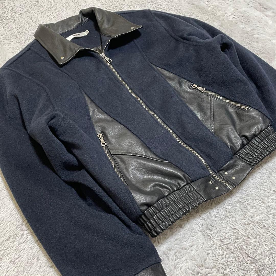 ヨーロ　ポイントレザージャケット　スタッズ　キルティング　短丈　レザーカラー　M