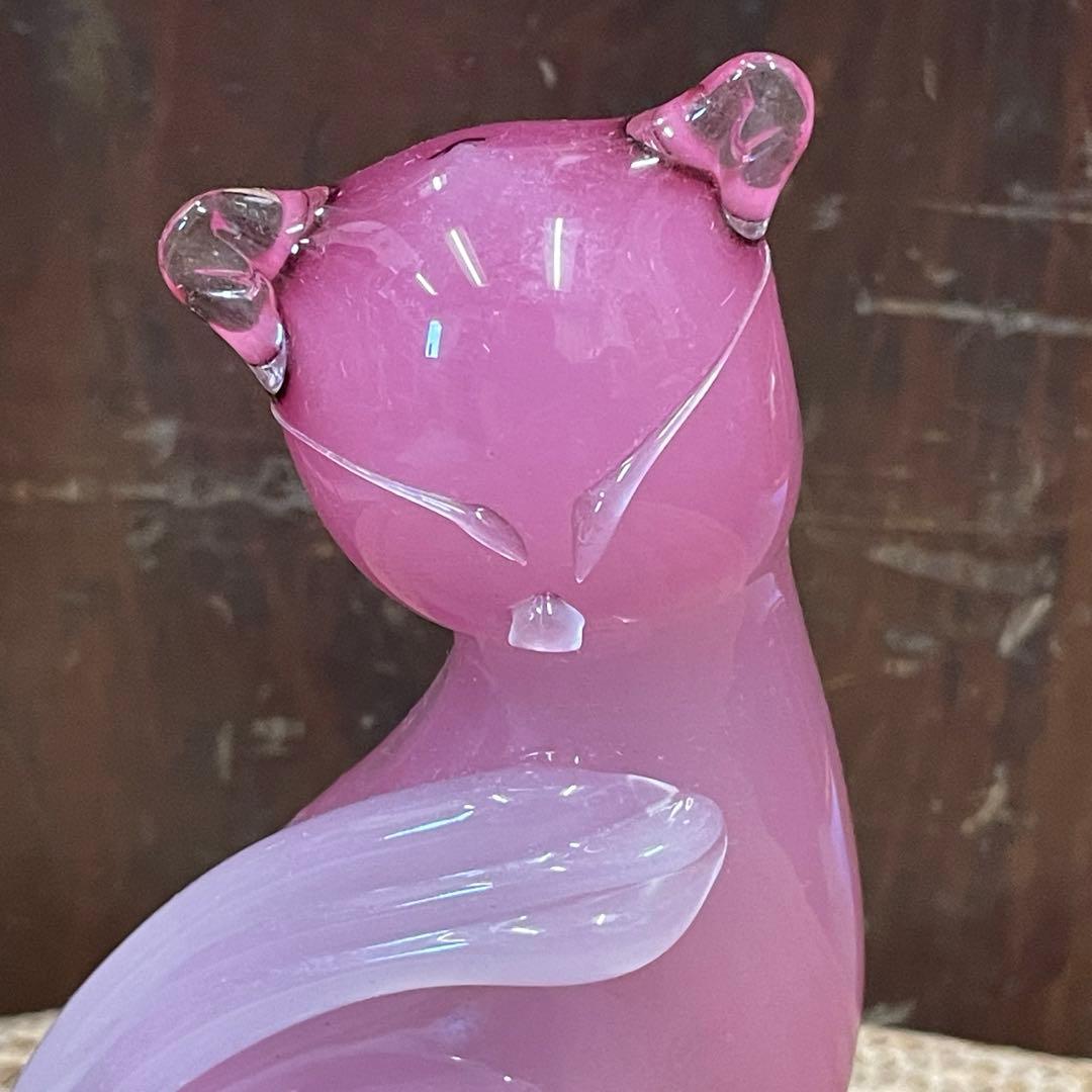 美品　ムラーノガラス ねこ 猫 置物 インテリア ガラス　ピンク