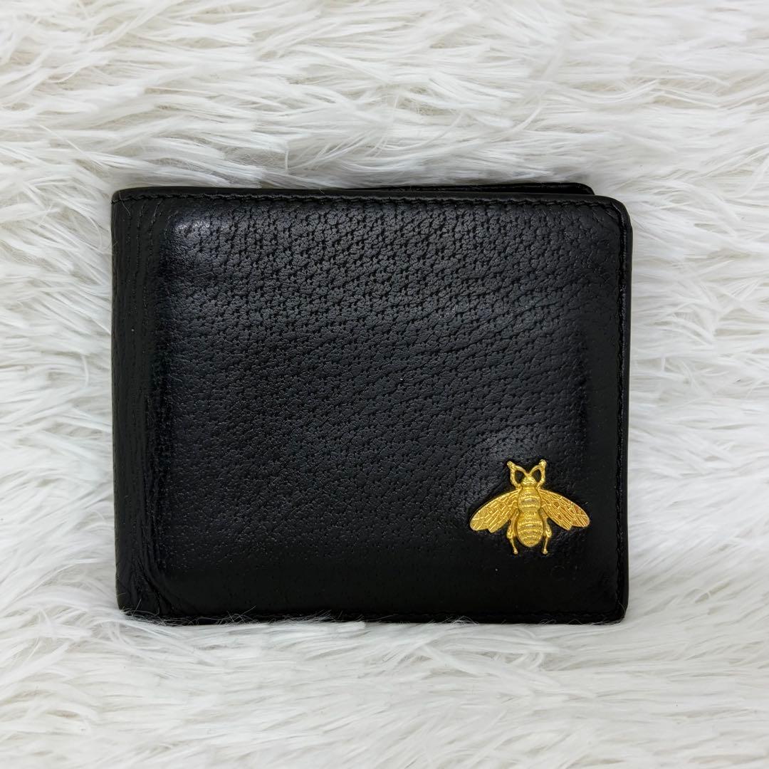 美品✨️グッチ 二つ折り財布 アニマリエ ビー 蜂 ハチ レザー ブラック