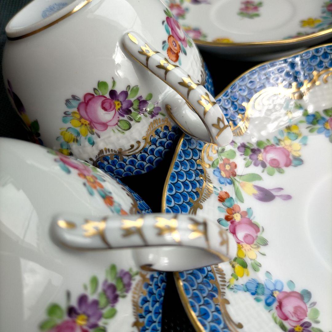 HEREND リヒテンシュタインブーケ ブルースケール カップ＆ソーサー ペア