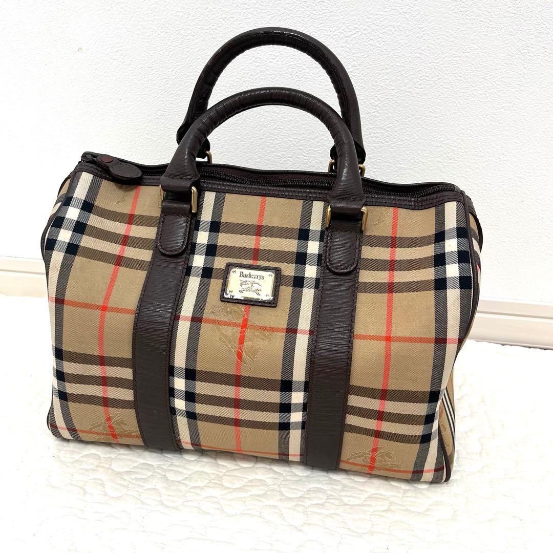 美品　Burberry バーバリー ミニボストンバッグ ノバチェック レザー