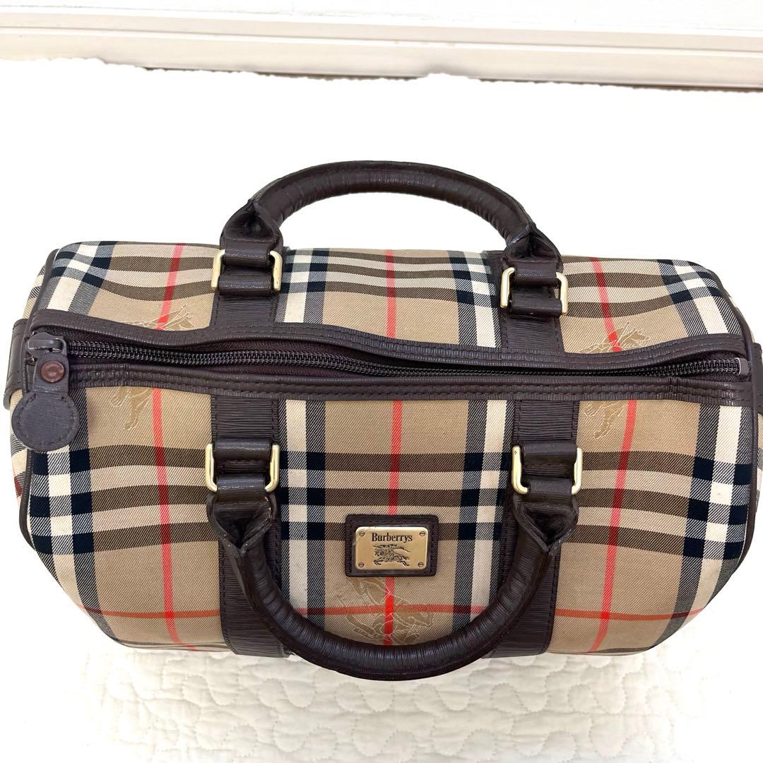 美品　Burberry バーバリー ミニボストンバッグ ノバチェック レザー