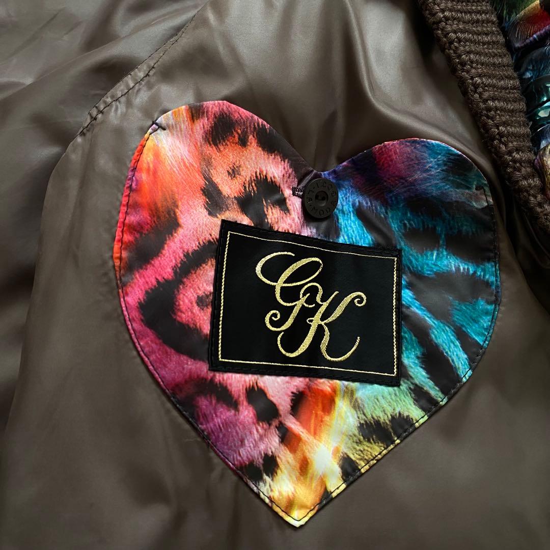 美品 伊太利屋 イタリヤ アニマル柄 ダウン ベスト 11 レインボー ヒョウ柄