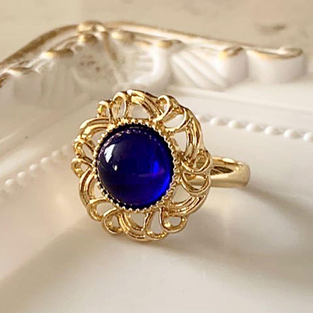 ラスト　ジャパンヴィンテージ　和泉ガラス フラワーリング　つやつやゴールド