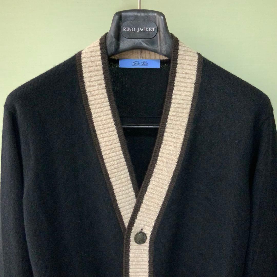 BluBre ブリッラ別注 ウールカシミヤ ラインカーディガン M 黒系