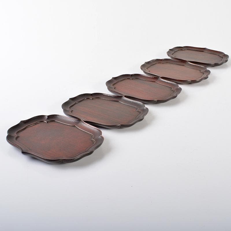 中国　唐木紫檀製　茶托　小皿　五客　V　R6622E