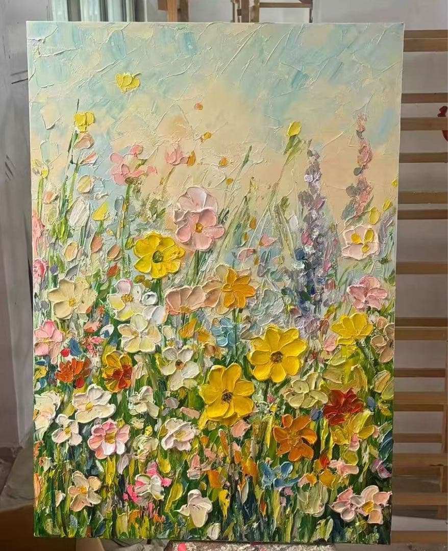 カラフルな花畑 油彩絵画i