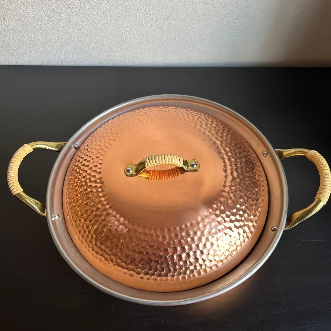 銅製　槌目　両手鍋　ちり鍋　未使用品