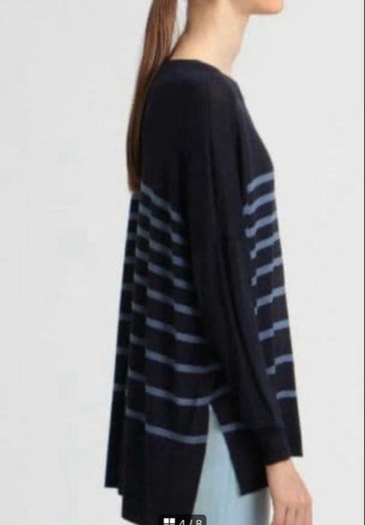 美品 セオリーリュクス ボーダーワイドニット 薄手ウール 定価3.1千円メリノ