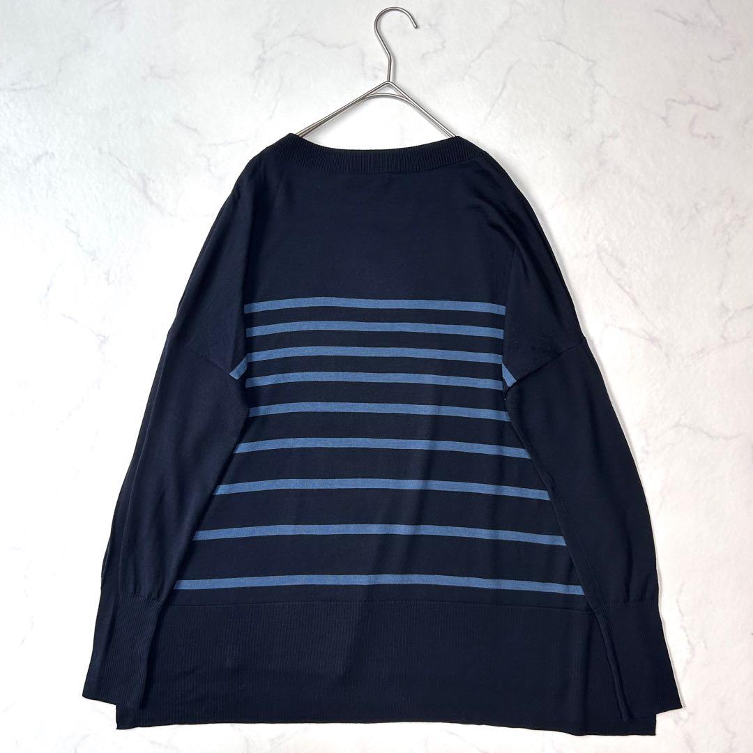 美品 セオリーリュクス ボーダーワイドニット 薄手ウール 定価3.1千円メリノ