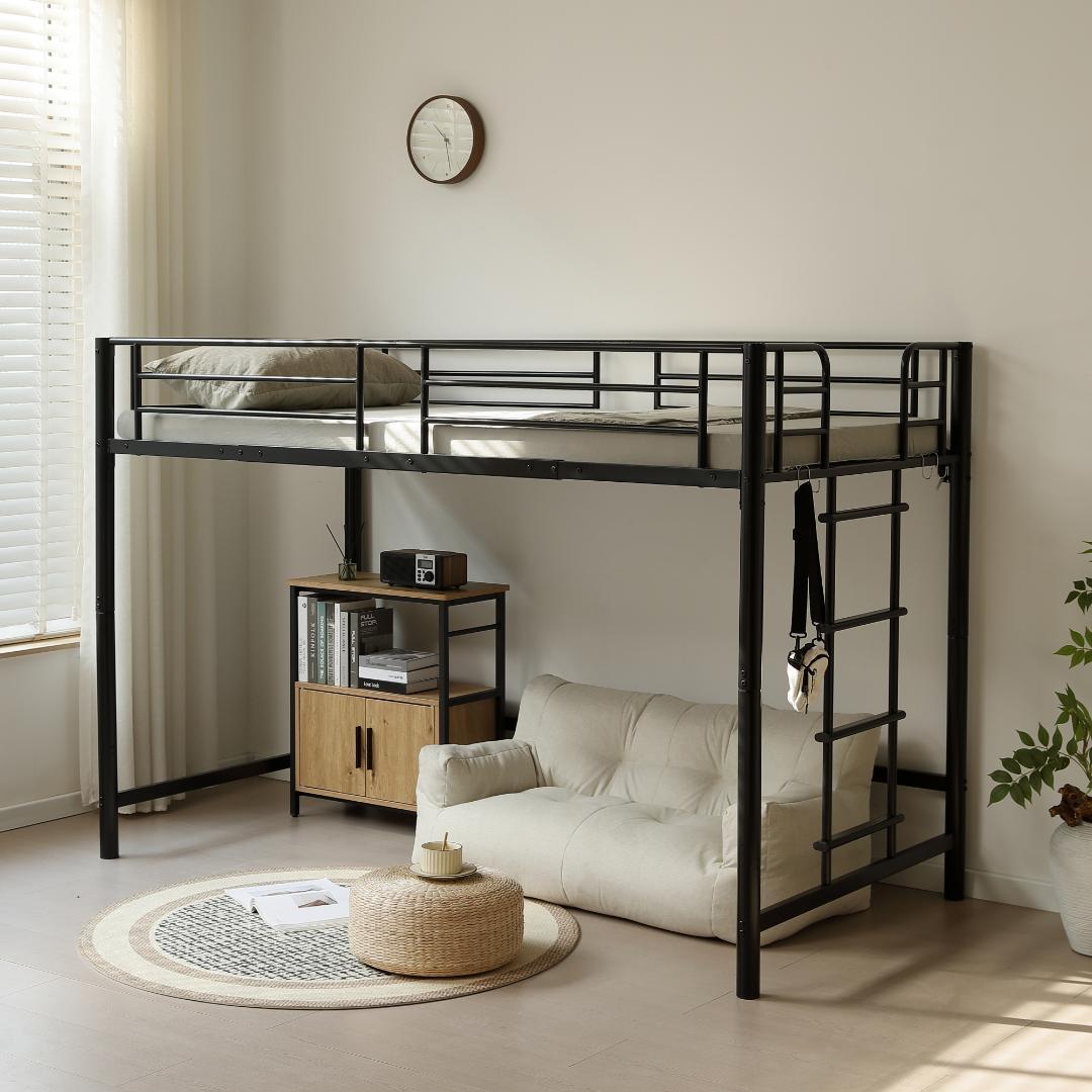 超人気！【高さ140cm】ロフトベッド 耐荷重150kg 一人暮らし Black