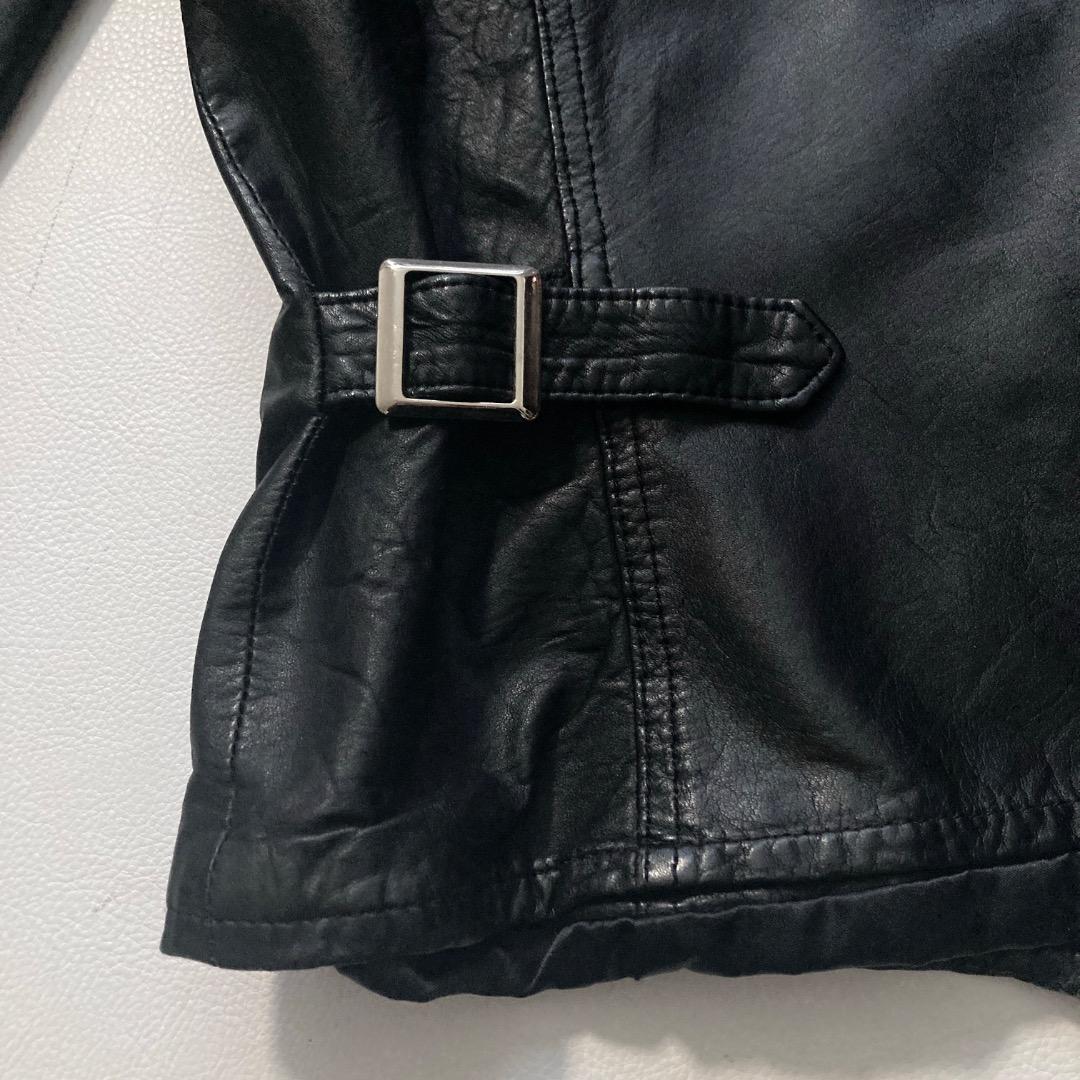 【y2k】フリーダム ライダースジャケット シングル 牛革 38 黒 袖ライン