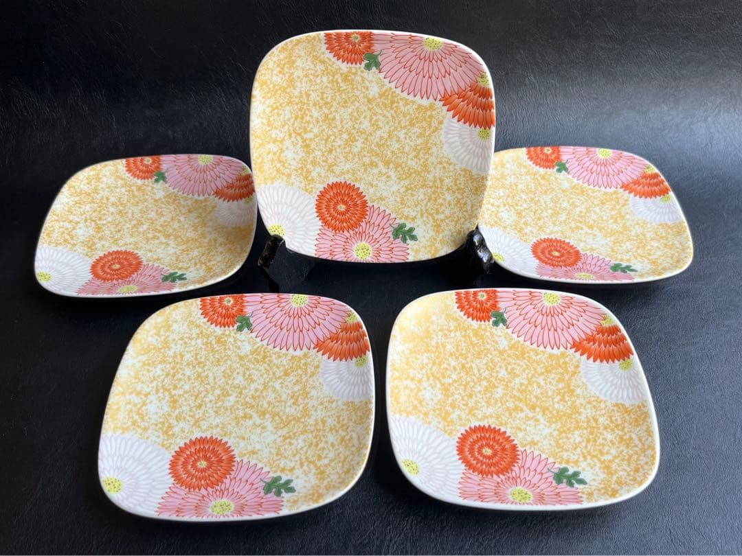 幸楽窯　錦金・菊花尽くし　正角銘々皿　5枚　小皿　角皿