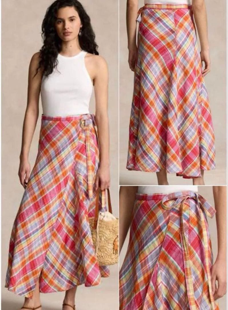 2024ss ラルフローレン　チェックリネンラップスカート