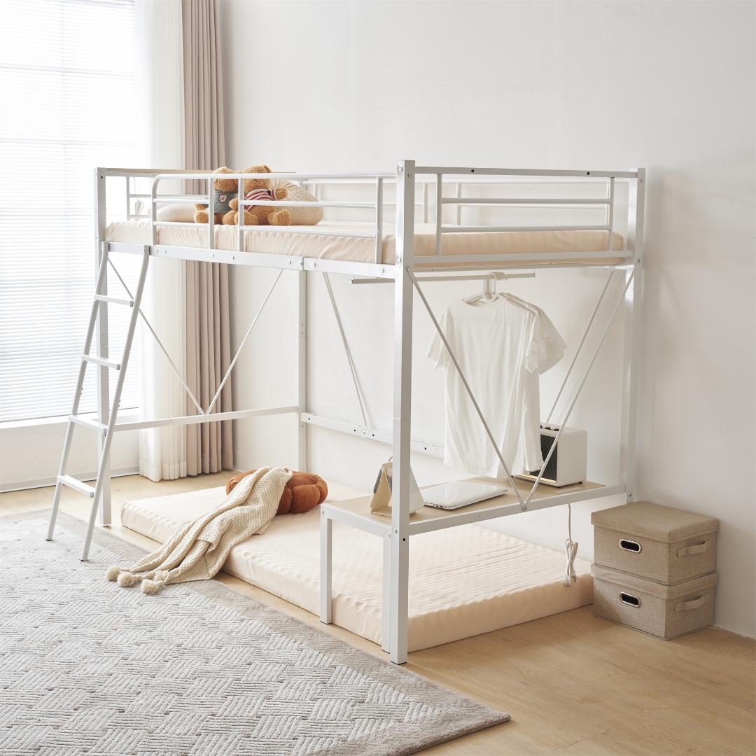 人気再入荷！ロフトベッド（S）コンセント・ローデスク付き耐荷重150kgホワイト