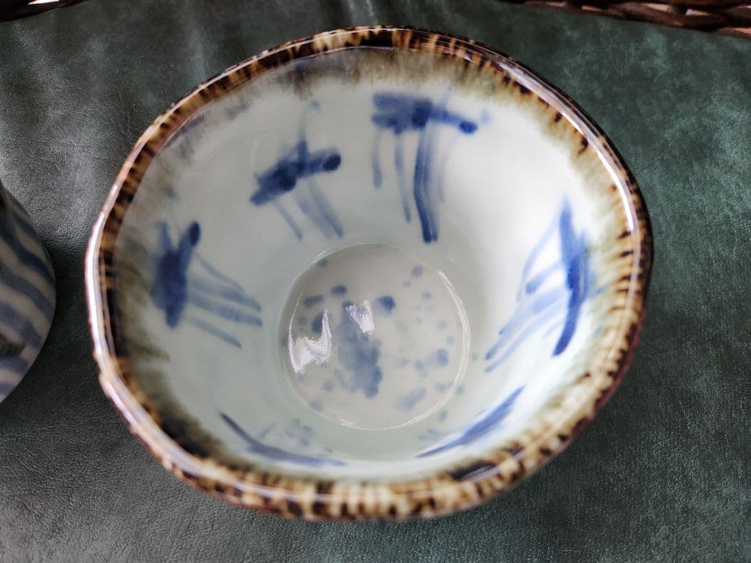 斉山窯　なぶり鉢　フリーカップ　蕎麦猪口　赤絵　麦藁手　ペア